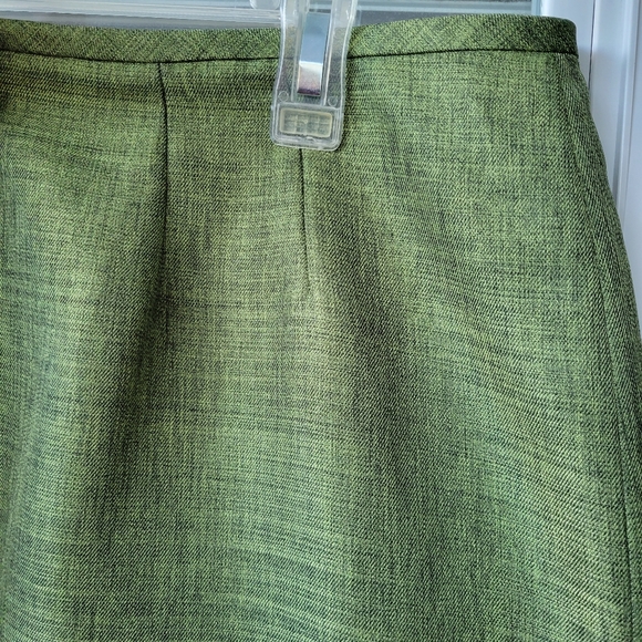Le Suit pencil midi skirt shiny olive-green hidden back zip back slit lined 14P - Picture 2 of 8